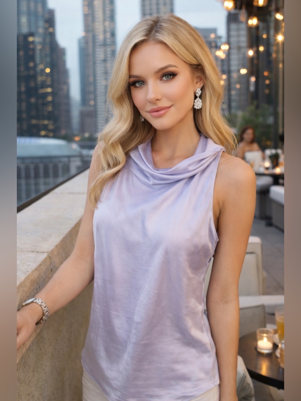 Amanda Uprichard Lavender Silk Cowl Neck Sleeveless Blouse Top Size Small